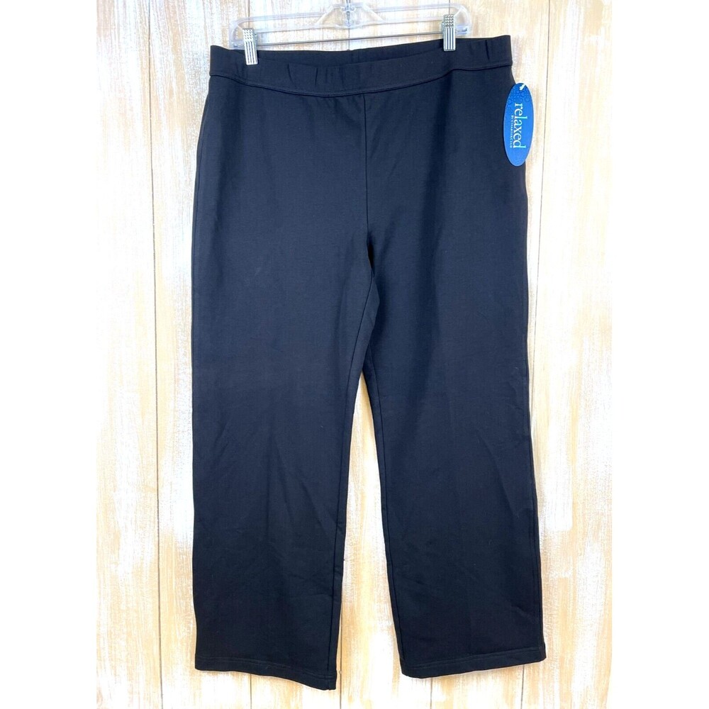 NWT Relaxed by Charter Club Black Yoga Pants Cropped w/pockets Size Petite Large